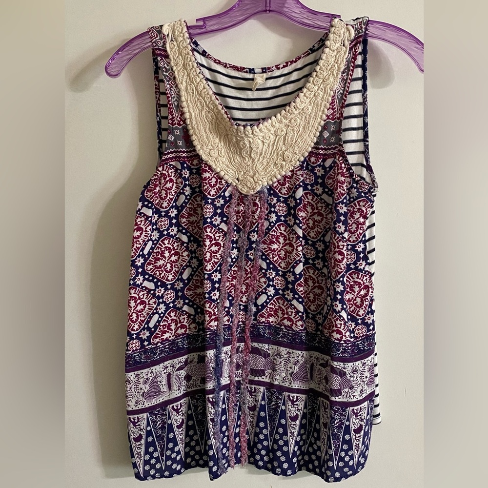Anthropologie Tiny BOHO Sleeveless Top - Blue and Cream